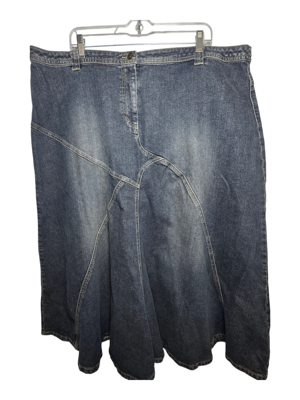 Motto Denim Skirt Plus Size 24W Blue Midi A-Line Paneled Distressed Faded Stretc